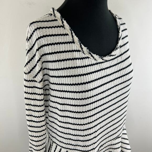 We the Free People White Black Stripes Cotton Knit Peplum Top Women's Small S - Picture 3 of 9